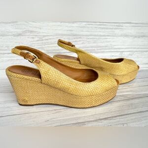 Tory Burch Yellow Woven Slingback Wedge Sandals
